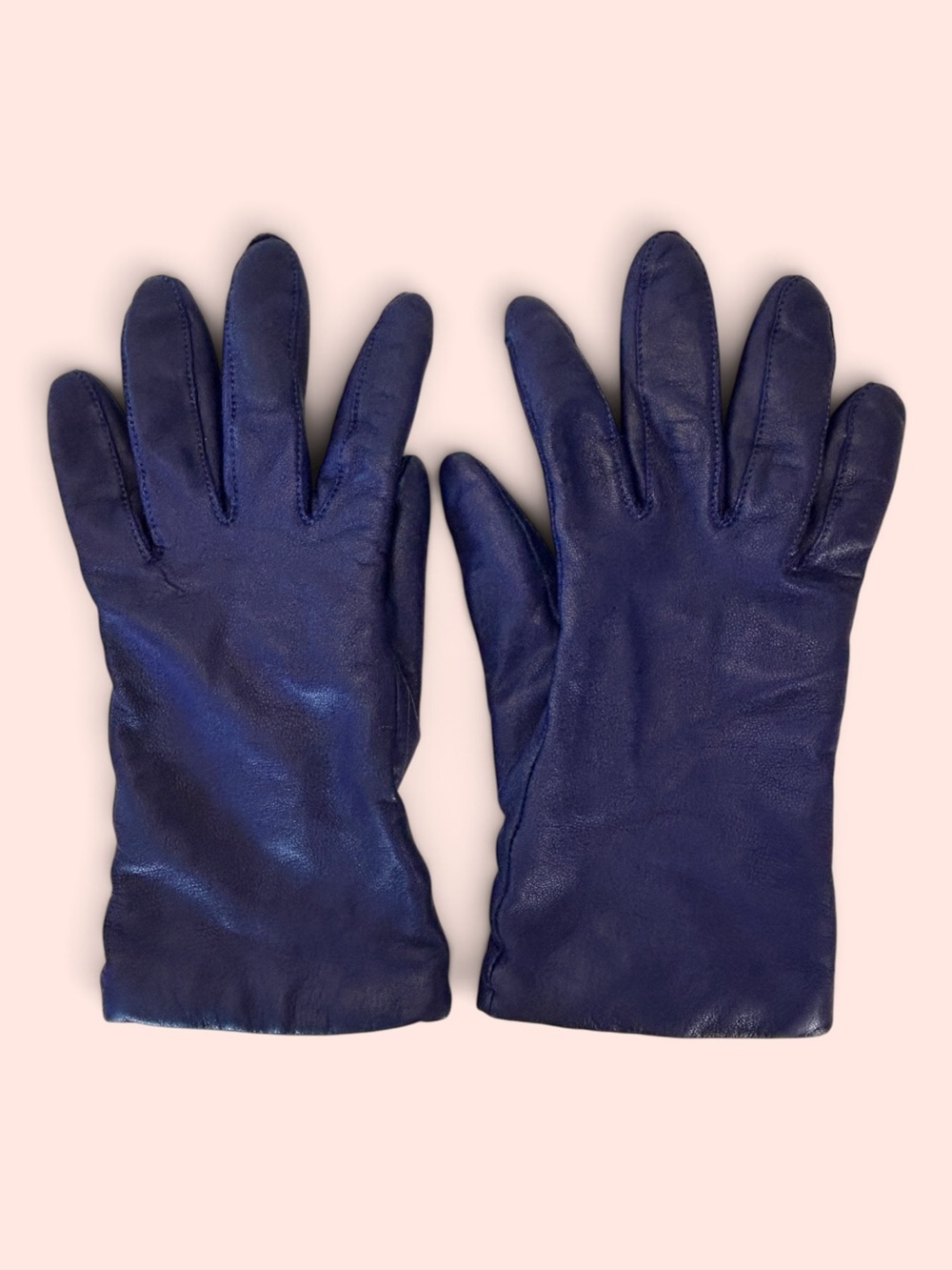 Lands’ End Women’s Size M/7 Blue Leather Cashmere Lined Touchscreen Gloves